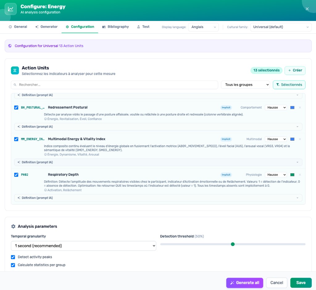Création de mesures avancées - Configuration Energy