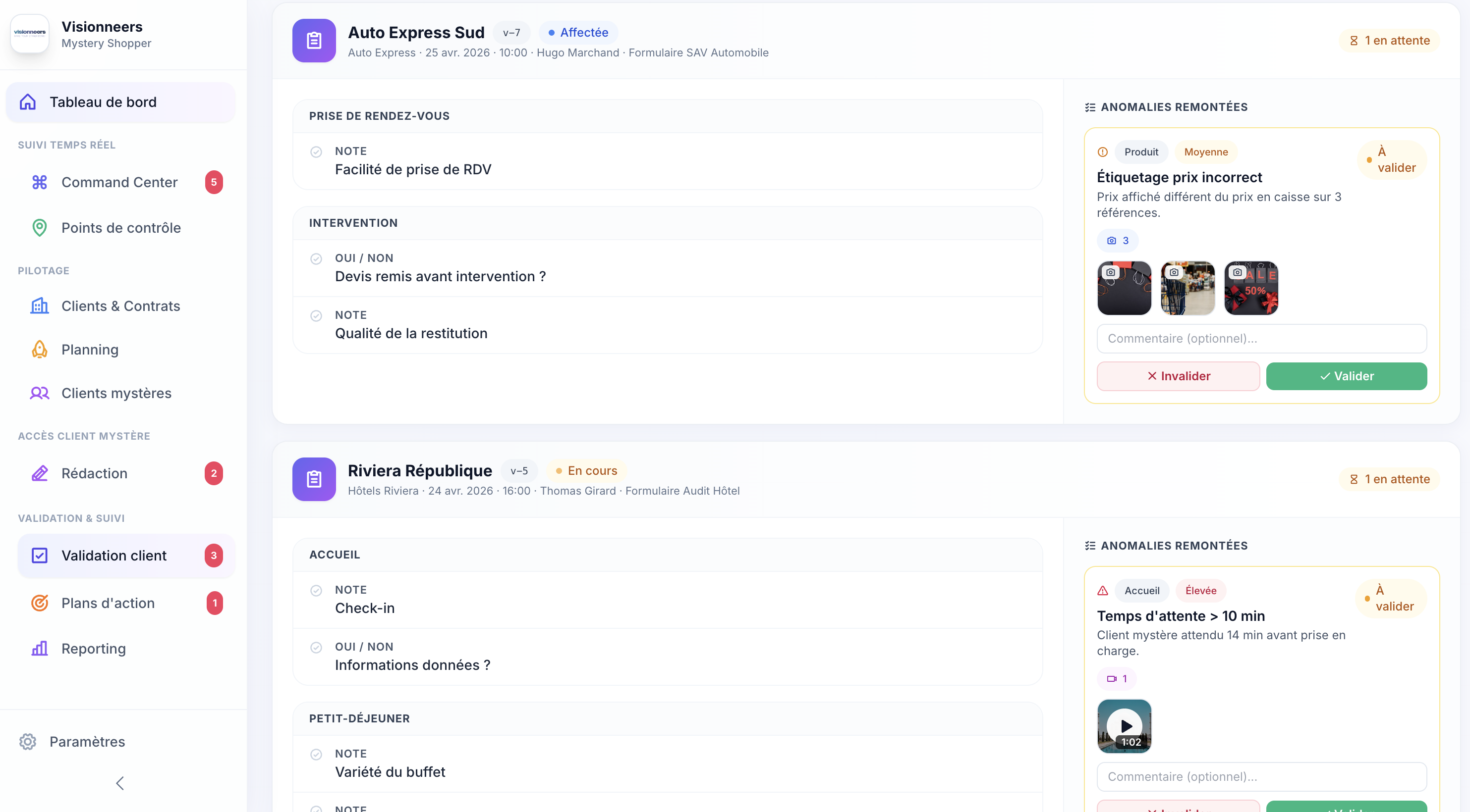 Validation client Visionneers Mystery Shopper