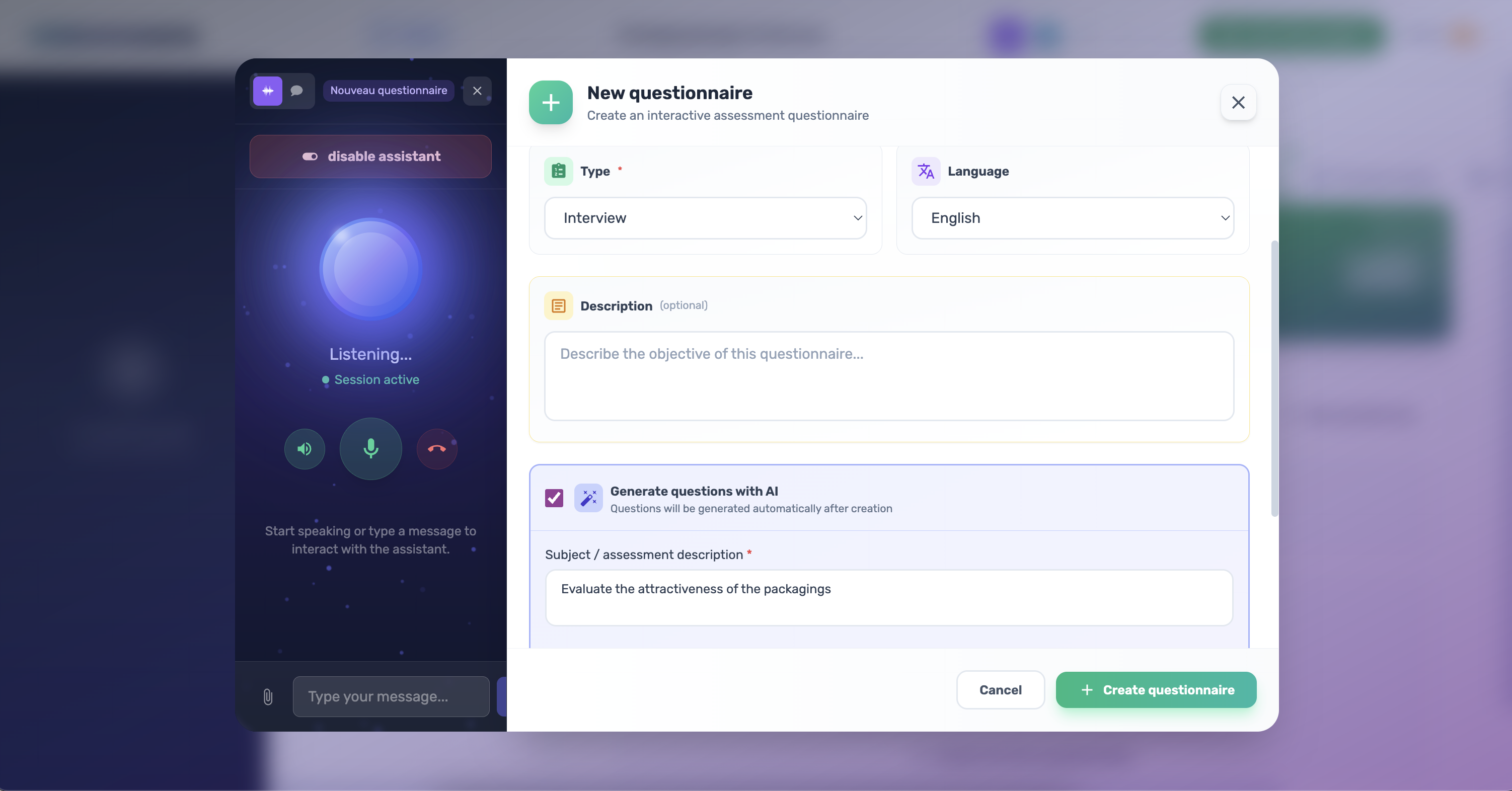 Question Creation Interface