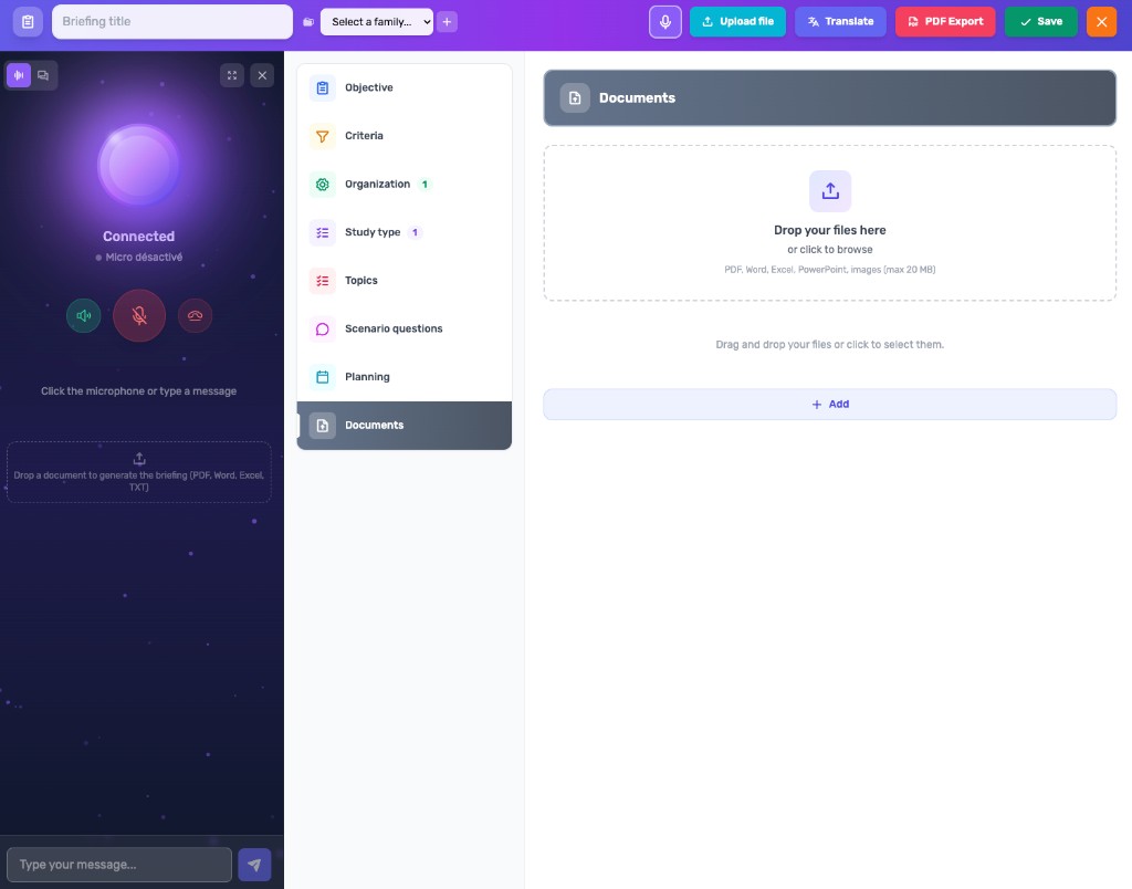 Interface d'import de documents